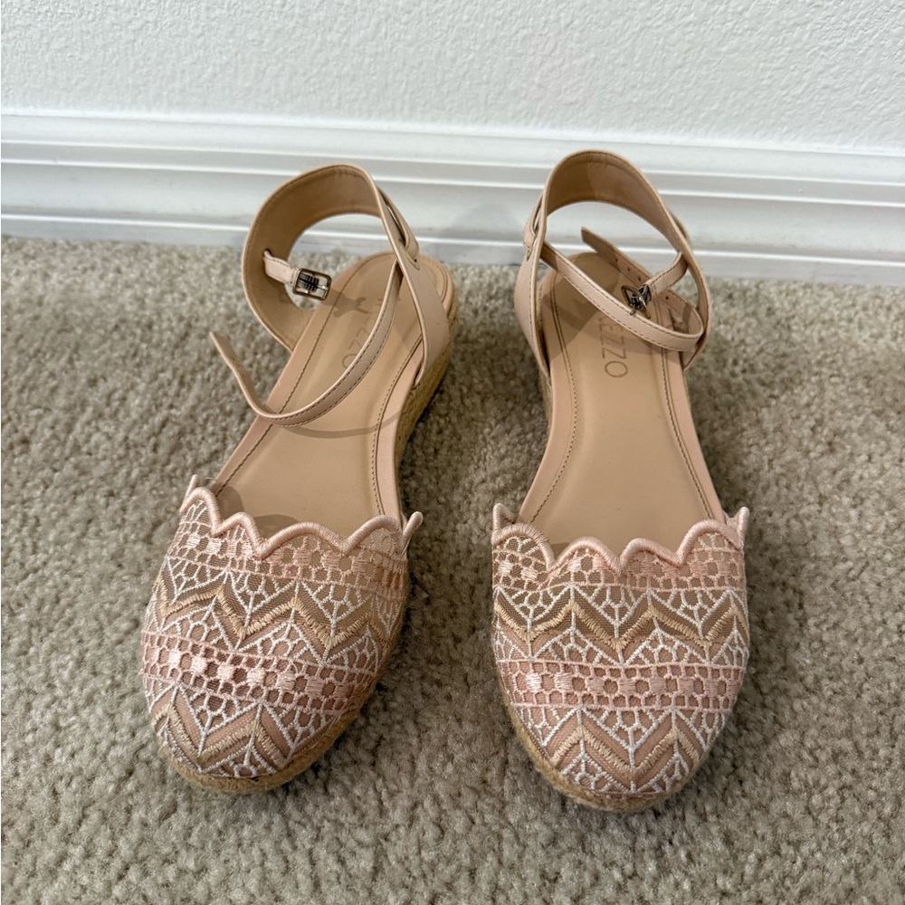 Pink Espadrille Flats with Elegant Lace Design